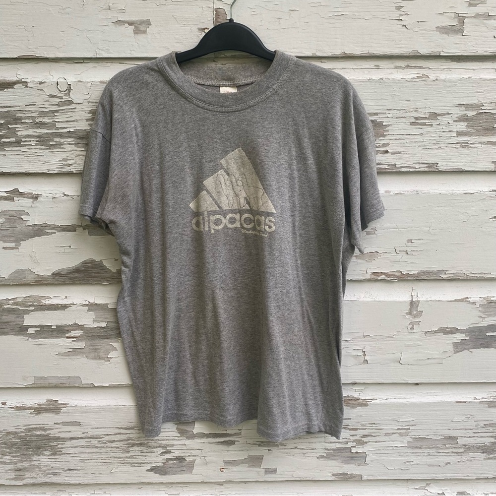 Adidas Alpacas grey white t shirt unique Inca Peru cotton